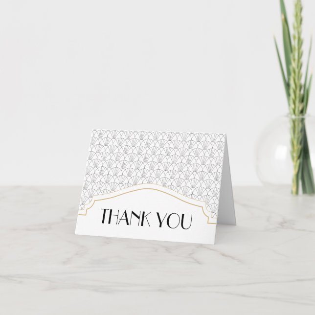 Art Deco Thank You Note with Names and Date Card (Front)