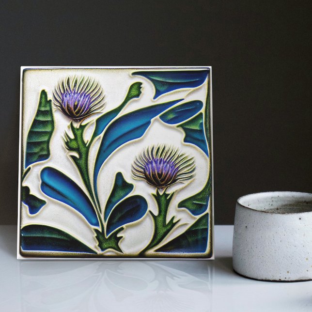 Art Deco Thistle Wall Decor Art Nouveau Ceramic Ce Tile (Creator Uploaded)