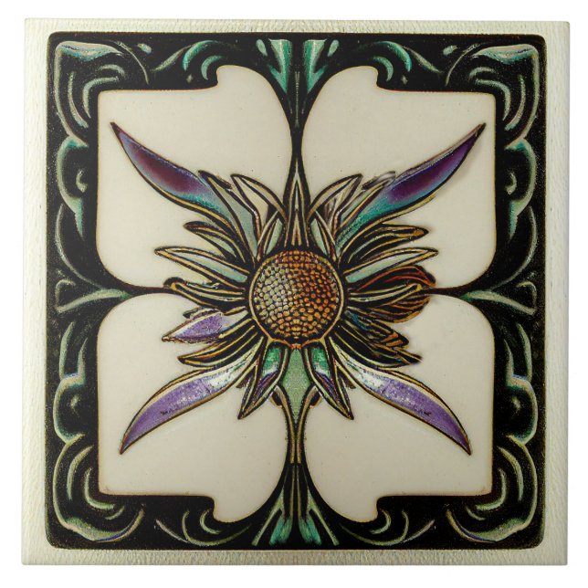 Art Deco Thistle Wall Decor Art Nouveau Tile (Front)