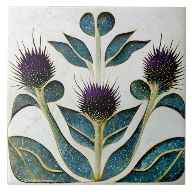 Art Deco Thistle Wall Decor Art Nouveau Tile (Front)