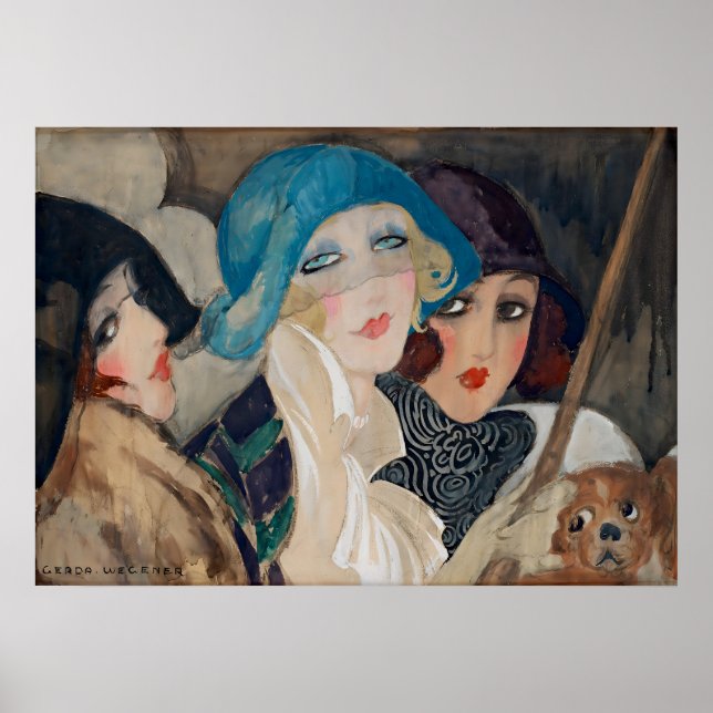 Art Deco Three Women Under an Umbrella  Poster (Front)
