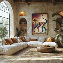Art Déco Tigre Abstrait Géométrique Animal Mur Art