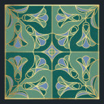 Art Deco Tile Floral. Green, Blue and Gold Photo Print<br><div class="desc">Art Deco tile stylized floral pattern with bluebells. Imitation tiles with gold outline</div>