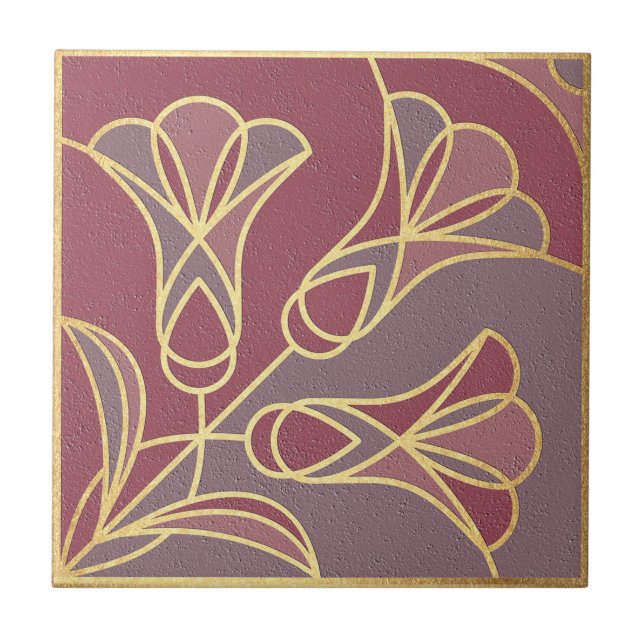 Art Deco Tile Floral. Mauve and Gold (Front)
