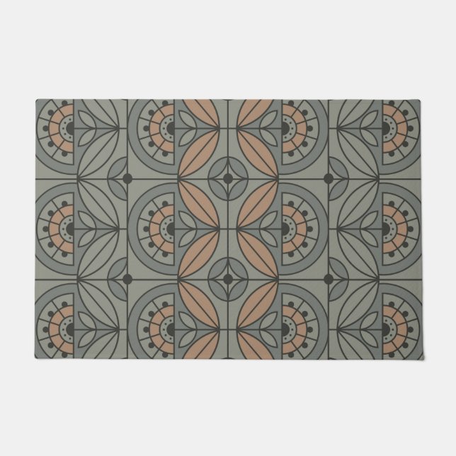 Art Deco Tile Floral (stone creek and sandal) Doormat (Front)