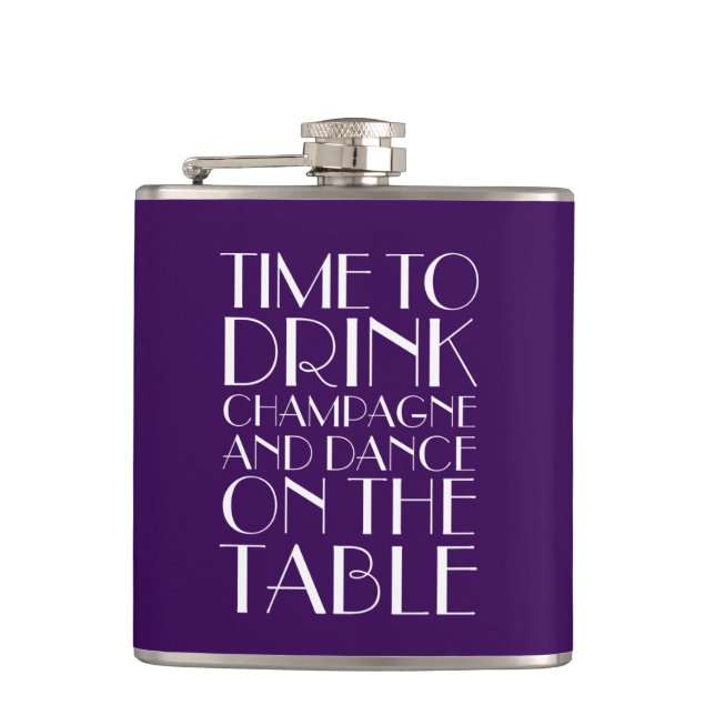 Art Deco Time to Drink Champagne Purple Flask (Front)