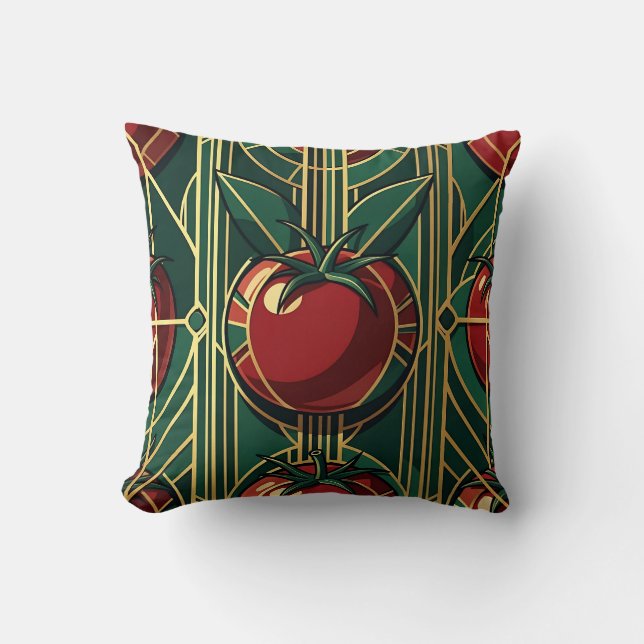 Art Deco Tomato Pattern Throw Pillow (Front)