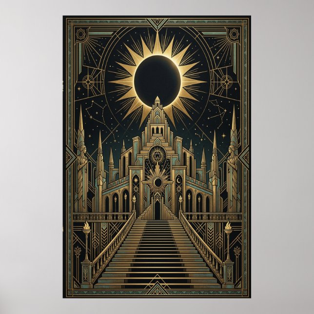 Art Deco Total Eclipse Palace Poster | Gold Teal  (Devant)