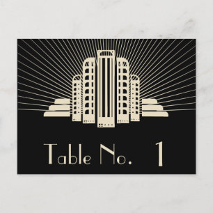 Art Deco Tower Ray in Black and Ivory Table Number Postcard