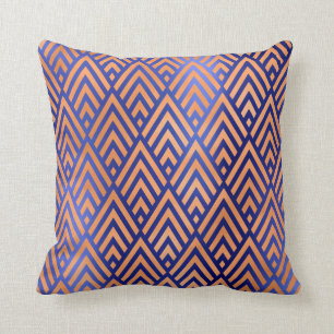 Art Deco Triangle Geometry Warm Copper Cobalt Blu Throw Pillow