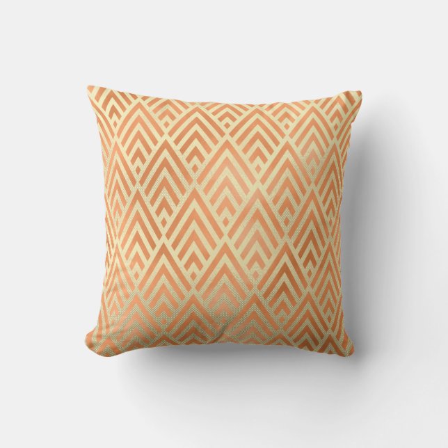 Art Deco Triangle Geometry Warm Gold Copper Yellow Throw Pillow (Front)