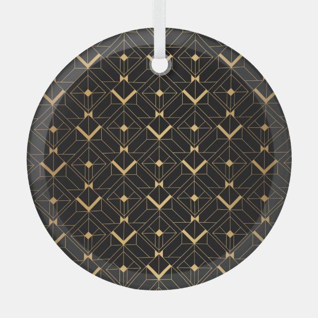 Art Deco Triangle: Luxury Pattern. Glass Ornament (Front)