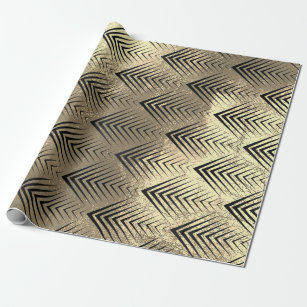 Art Deco Triangles Arrows Black Champaigne Gold Wrapping Paper