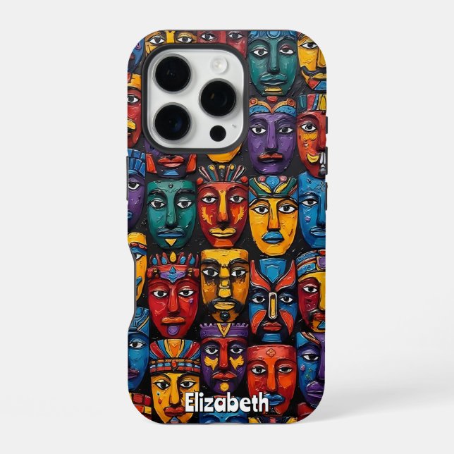 Art Deco Tribal Faces iPhone Case (Back)