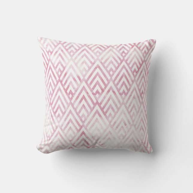 Art Deco Tribal Pink White Geometry Marble Stone Throw Pillow (Front)