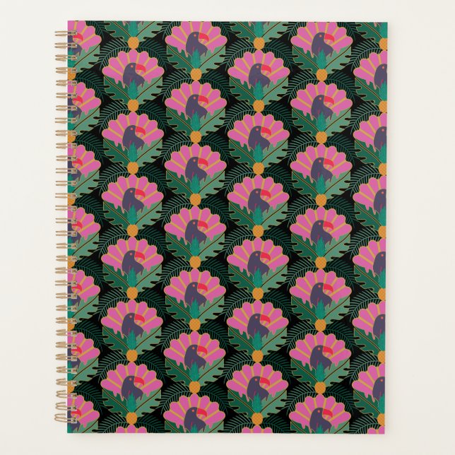 Art Deco Tropical Toucans & Pineapples Planner (Front)