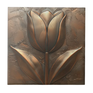 Art Deco Tulip Copper Stone Effect Tile