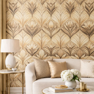 Art Deco Tulip Gold Sepia Pattern Wallpaper