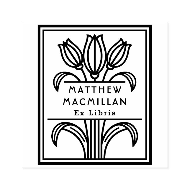 Art Deco Tulip name Ex libris library book Rubber Stamp (Imprint)