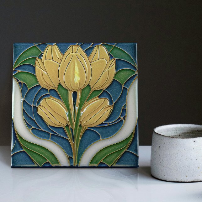 Art Deco Tulips Wall Decor Art Nouveau Tile (Creator Uploaded)