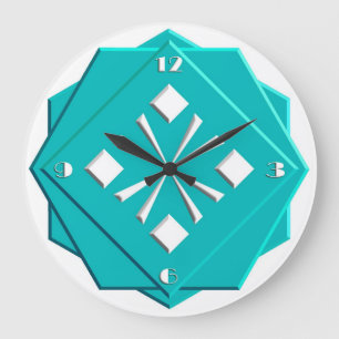 Art Deco turquoise blue geometric pattern Large Clock
