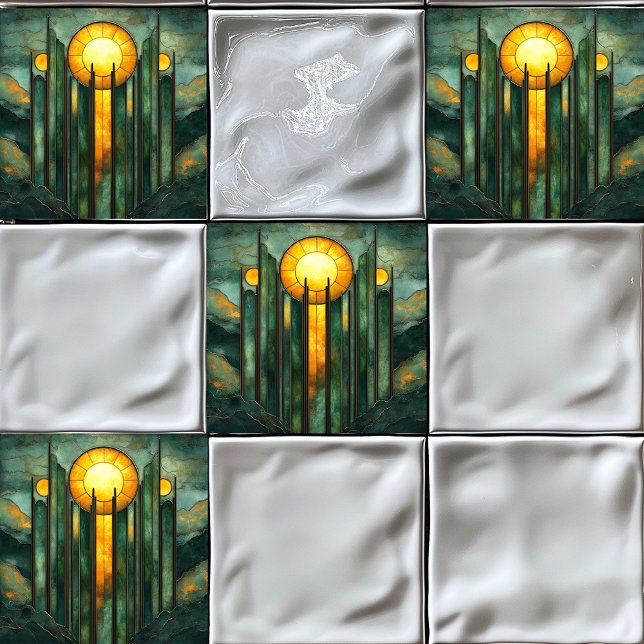  Art Deco Turquoise Green Gold Sun Tile (Creator Uploaded)