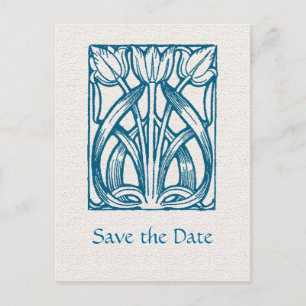 Art Deco Turquoise Tulips Save the Date Postcard