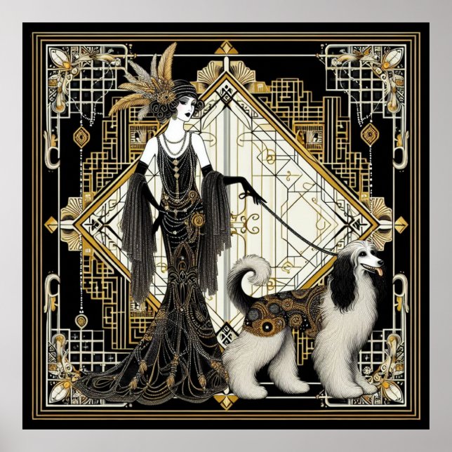 Art Deco Twenties Elegant Lady & Dog Poster (Front)