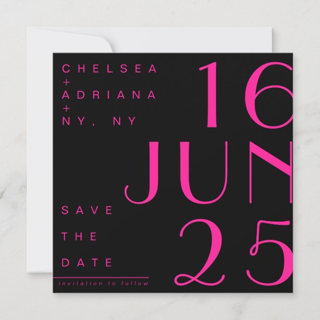 Art Deco Typography Black Pink Save the Date Invitation (Front)