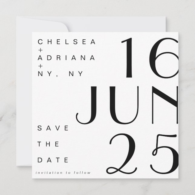 Art Deco Typography Black White Save the Date Invitation (Front)