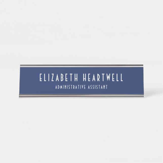 Art Deco Typography Navy Blue Title Desk Name Plate (Front)