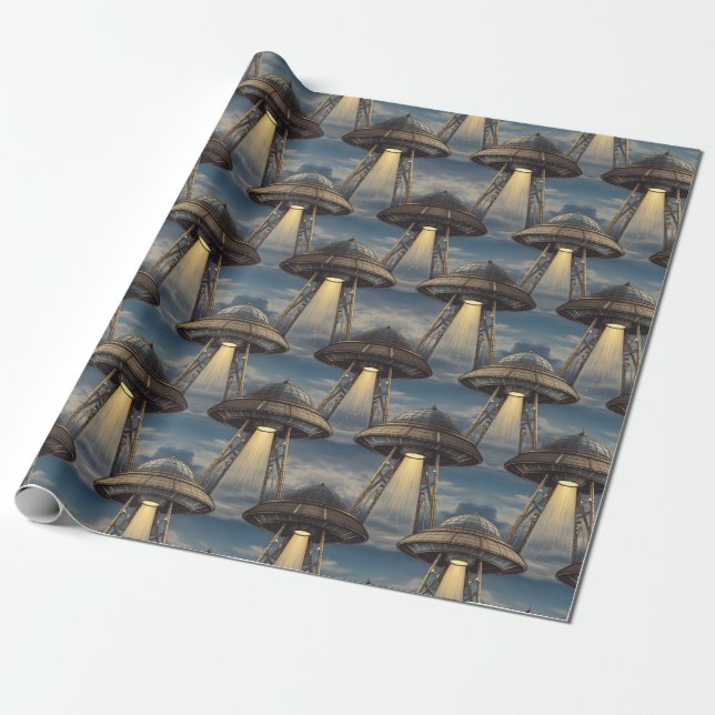 Art Deco UFO Wrapping Paper (Unrolled)