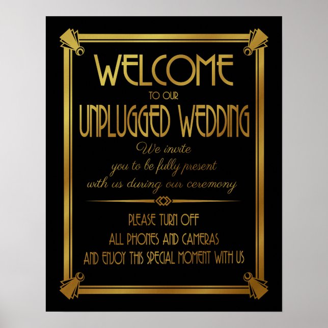 Art Deco unplugged wedding GATSBY print GOLD (Front)