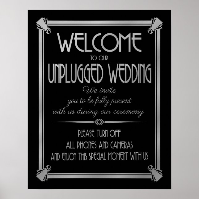 Art Deco unplugged wedding GATSBY print silver (Front)
