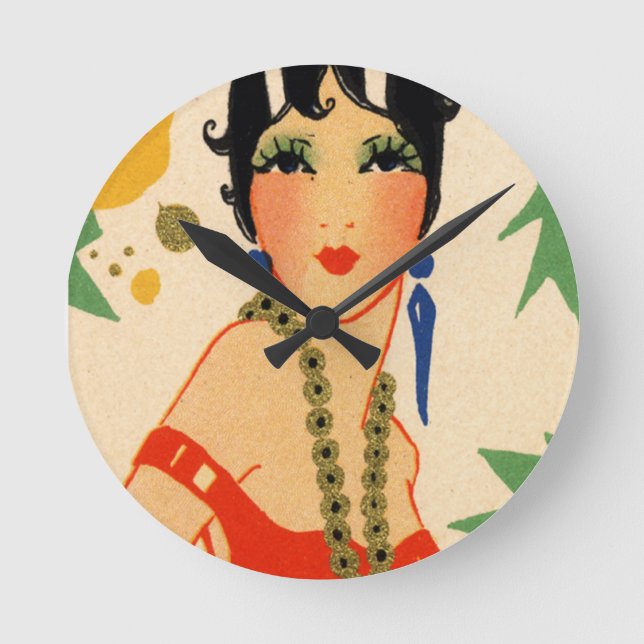 Art Deco Vamp, 1920s Flapper Round Clock (Front)