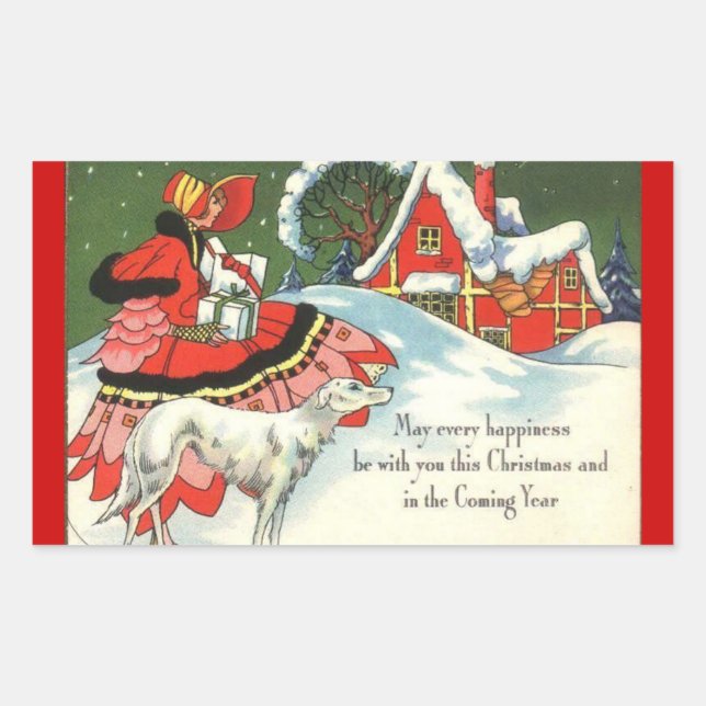 Art Deco Victorian Style Christmas Greeting Sticker (Front)
