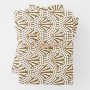 Art Deco Vintage Abstract Geometric Beige and Gold Wrapping Paper Sheet