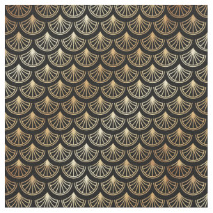 Art Deco Vintage Abstract Geometric Black and Gold Fabric