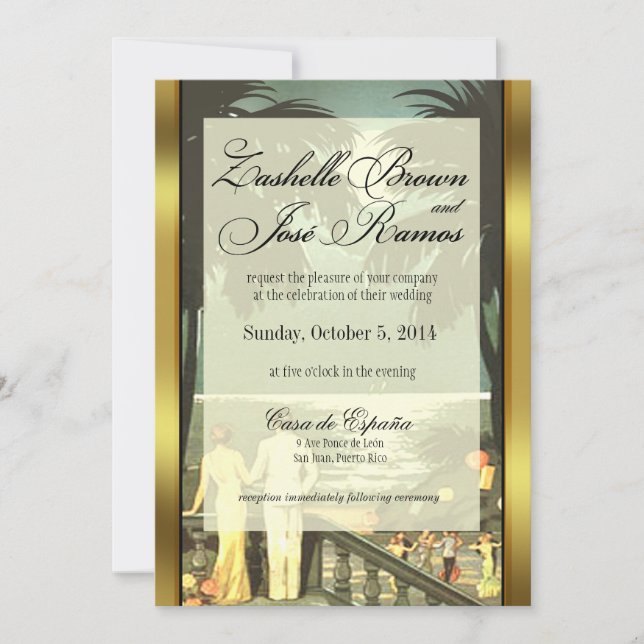 Art Deco Vintage Beach Faux Vellum Wedding Invitation (Front)