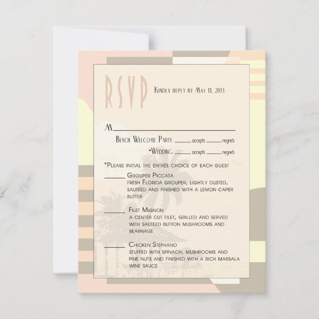 Art Deco Vintage Beach RSVP | blush (Front)