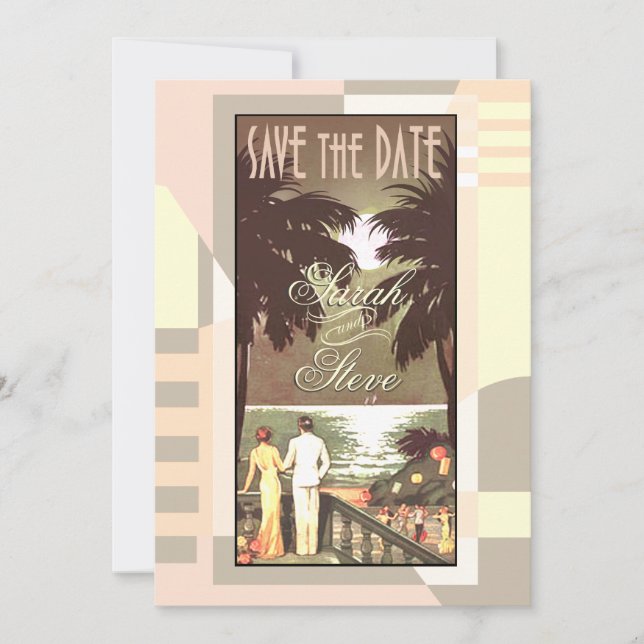 Art Deco Vintage Beach Save the Date blush (Front)