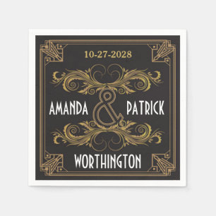 Art Deco Vintage Black and Gold Wedding Napkins