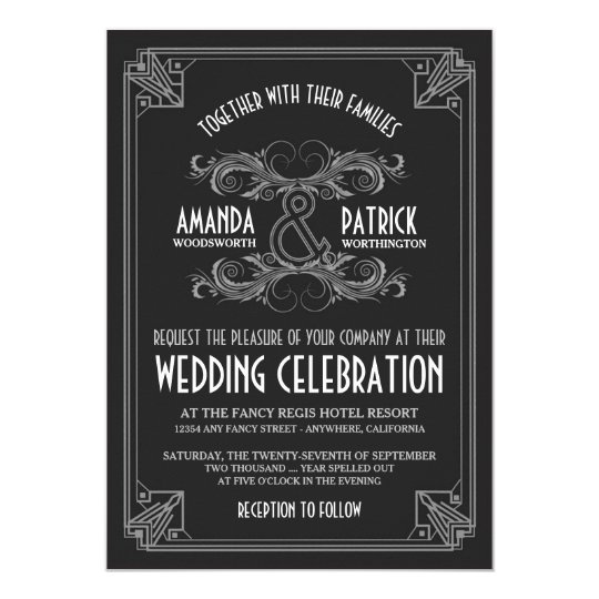 Art Deco Vintage Black Silver Wedding Invitations