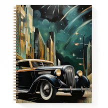 Art Déco Vintage Car Gold Carnet Black Spiral