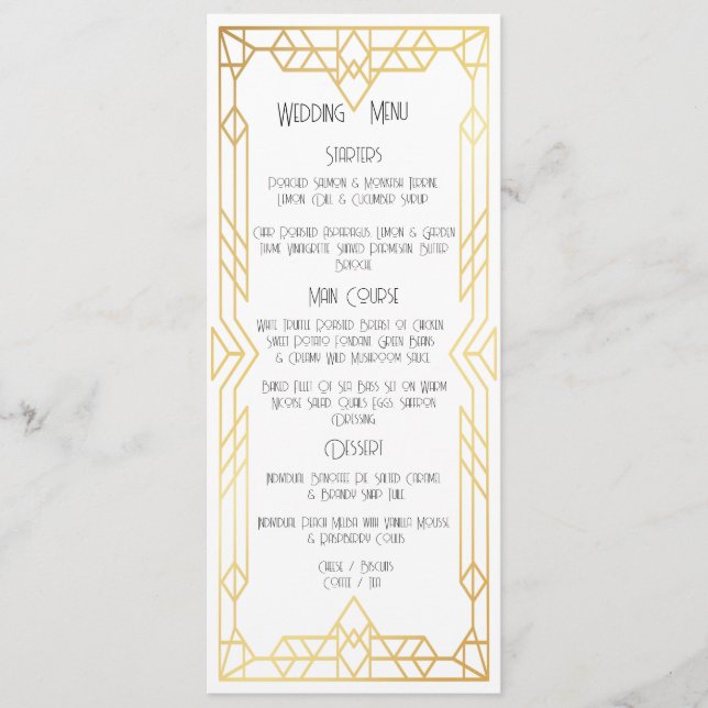 Art Deco Vintage Gold Wedding Flat Menu (Front)