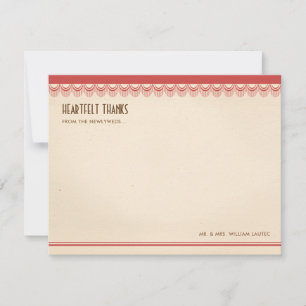 Art Deco Vintage Grunge Red and Parchment Wedding Thank You Card