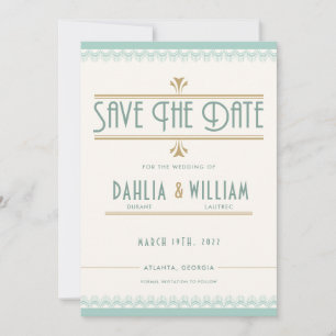Art Deco Vintage Ivory Mint and Gold Save The Date