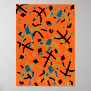 Art Déco vintage Jazz Pochoir Oiseaux dorés Animal