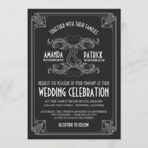 Art Déco Vintage Noir Argent Mariage Invitations