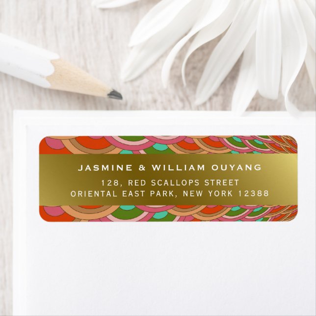 Art Deco Vintage Scallop Fan Asian Wedding Address (Insitu)